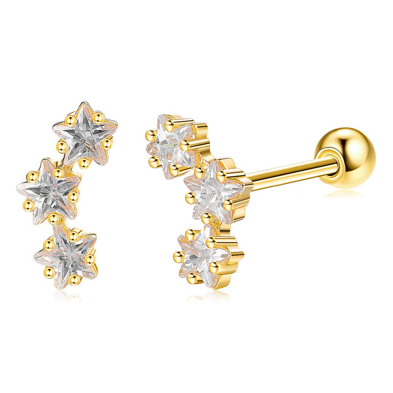 18K goud geplatte 925 Sterling Silver Star Cubic Zirconia Stud oorbellen voor vrouwen Accessoires