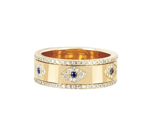 Blauwe saffier wit CZ oog vrouwen eeuwigheid band koper eeuwigheid ring voor vrouwen