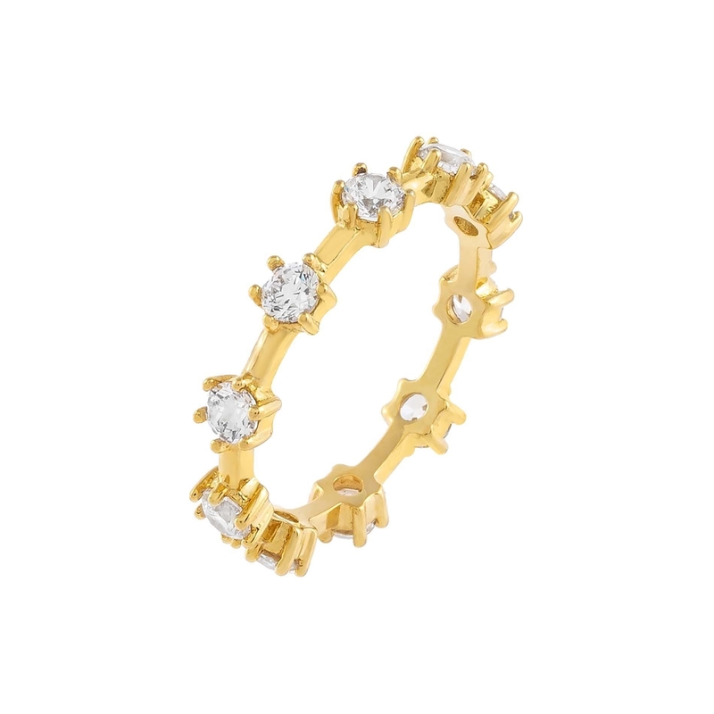 925 Sterling zilver Simply 18K Gold Vermeil Prong Setting Eternity Band Dunne Vrouwen Ringen