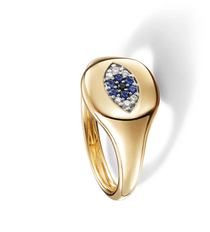 Braziliaanse kabel verzamelgoed Evil Eye Mini Pinkie Ring 18K Goud Wit CZ 925 Zilver