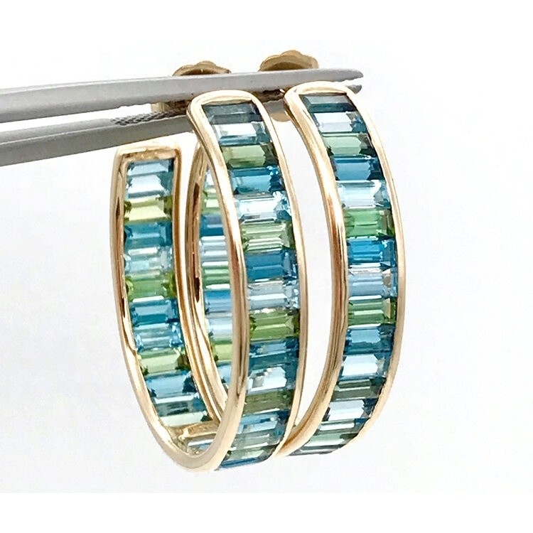 Juwelen Hoofdmateriaal Zilveren baguette Blauw en groen Topaz Stud Hoops voor klassieke stijl