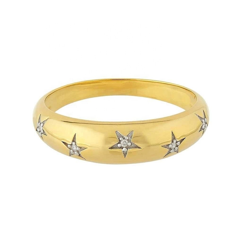 Dainty Domed Rings 14k 18k Gold Chunky Star Set Diamond Band Ring voor stijlvolle outfits