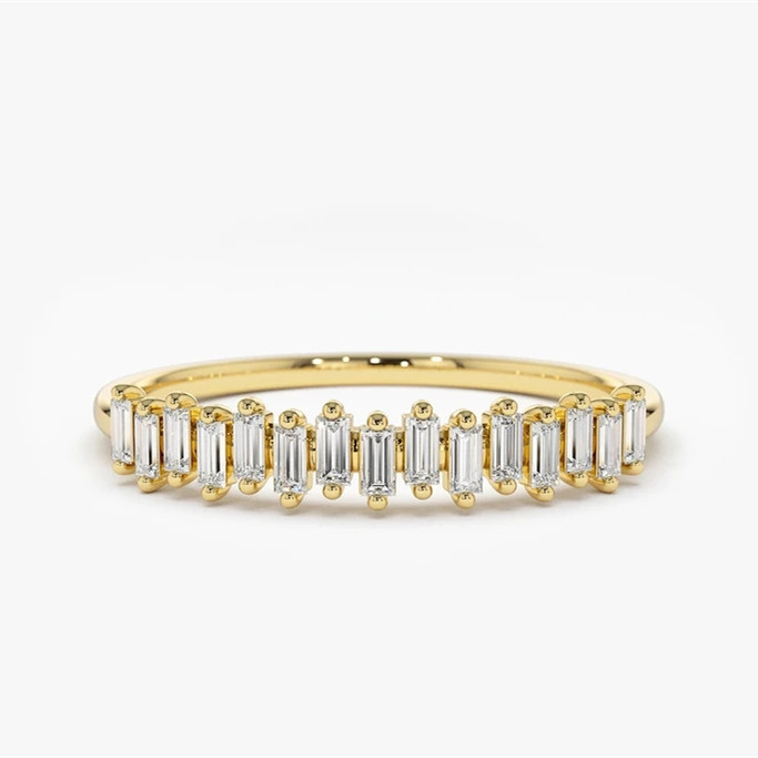 925 Sterling zilver CZ Diamant baguette Vrouwen eeuwigheid ring met gele goud