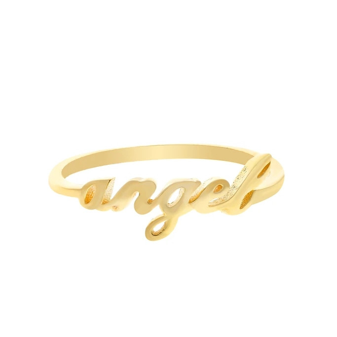 Zware goud engel naam ring voor vrouwen handgemaakte Glitter 925 Sterling zilver Modern N/A