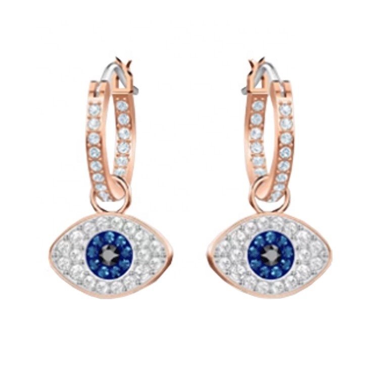 Elegante oorbellen Blauw Wit Cz 925 Sterling Zilver Dangle Hoop Oorbellen Voor Vrouwen