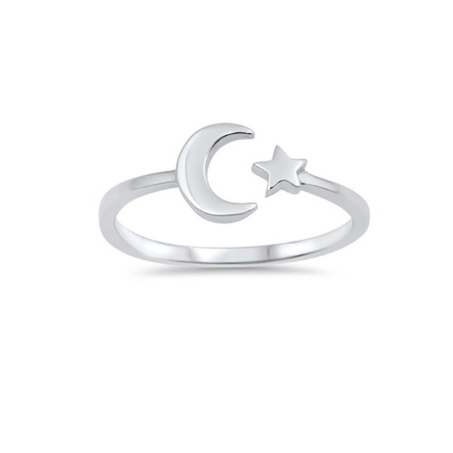 925 Sterling Silver High Polish Simple Open Moon Star Ring Perfect voor elke gelegenheid