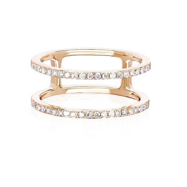 Witte CZ Dubbele rijen stapelbare ringen Goud 18K Geplatte Echte 925 Sterling Zilveren Kristallen Kubische Zircon Juwelen