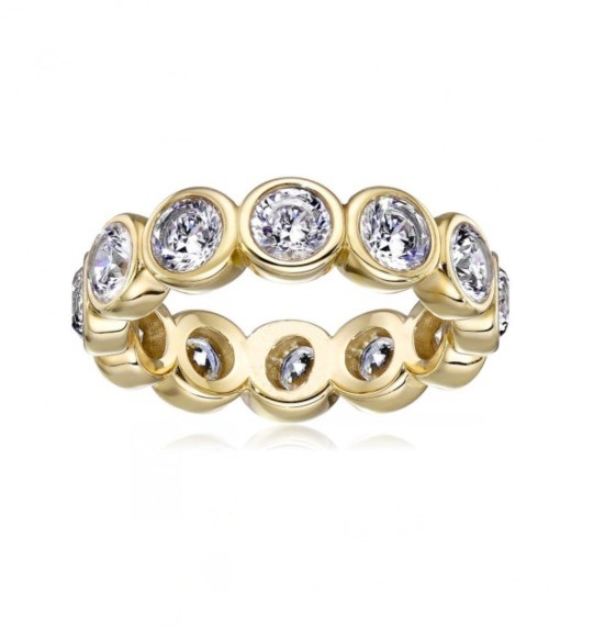 CLASSIC Ins 18K Goud bekleed bezel Setting CZ Eternity Band 925 Sterling zilveren ringen