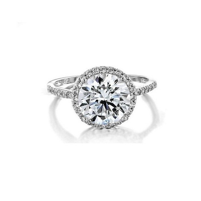 925 Sterling zilver 10mm Wit CZ Solitaire Verlovingsring met hoofdsteen maat 10mm