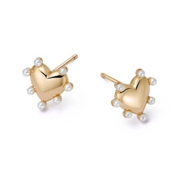 Hartvormige parels Stud oorbellen Handgemaakt in 925 Sterling zilver 14K goud Voor meisjes Mode fijne sieraden