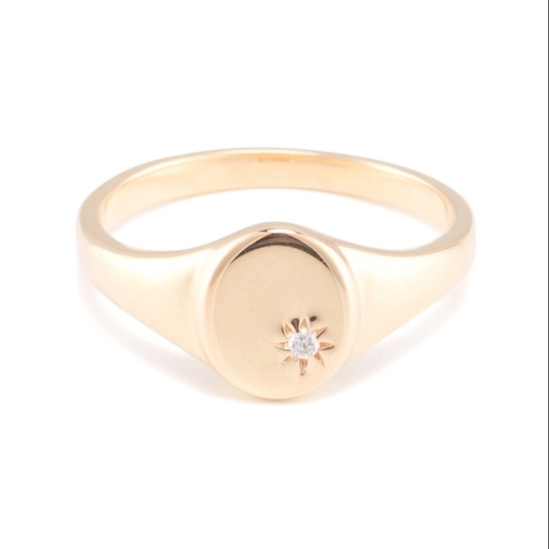 18K goud Vermeil zonnebloem zegelring met minderheidsontwerp in 925 Sterling zilver