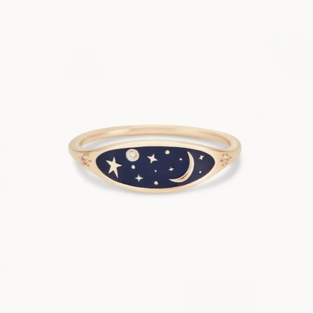 Handgemaakte 18K goudgeplatte Midnight Blue glazuur 925 Sterling zilver ronde briljante CZ stapelring voor meisjes