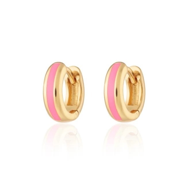 925 Aangepaste logo 18K vergulde roze emaille Huggie oorbellen voor dames chique look