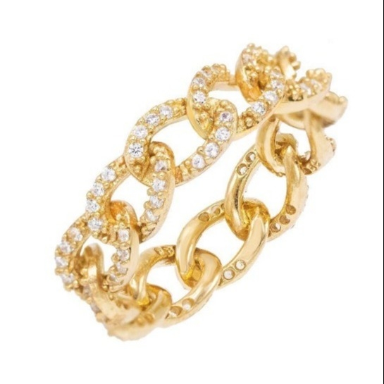 925 Sterling Silver Eternity Link Chain Band Vrouwen Ringen Klassieke Cubaanse stijl met ZIRCON