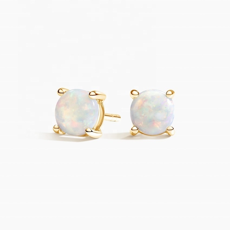 18k goud 6mm solitaire opaal stud oorbellen voor vrouwen en meisjes fijne sieraden
