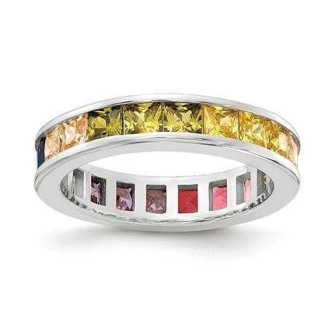 Kleurrijke Cubic Zircon Eternity trouwring band voor vrouwen 925 zilver Eco-vriendelijk