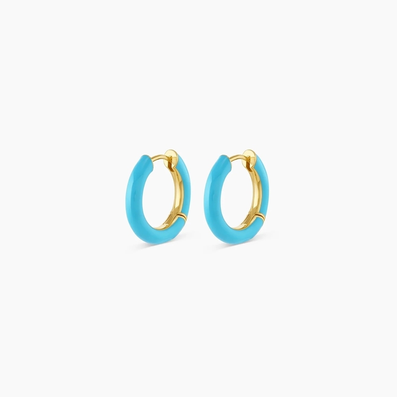 Gepersonaliseerd Logo Chunky 18K Goud geplatte Hoop Turquoise Emaille Kleur 925 Sterling Zilver Huggies oorbellen