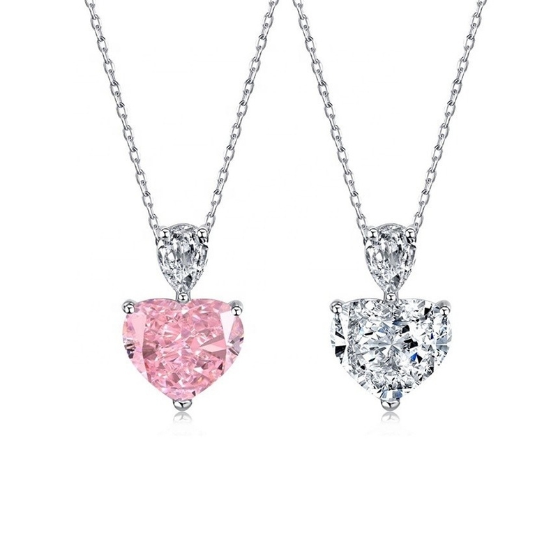 S925 Sterling zilveren halsketting voor vrouwen Roze hart Witte drop peer CZ hanger sleutelbeen ketting