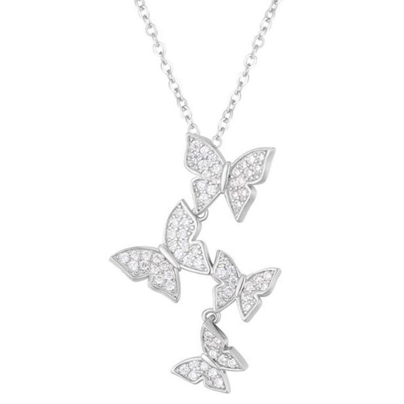 925 Sterling Zilver Witgoud Geplatte Micron Pave 4 Vlinders Charme Hanger Voor Vrouwen