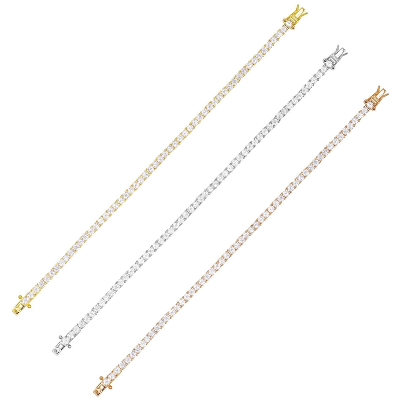Hot Item 925 Sterling Zilver Plating Goud 3mm Cubic Zirconia Tennis Armband Voor Vrouwen
