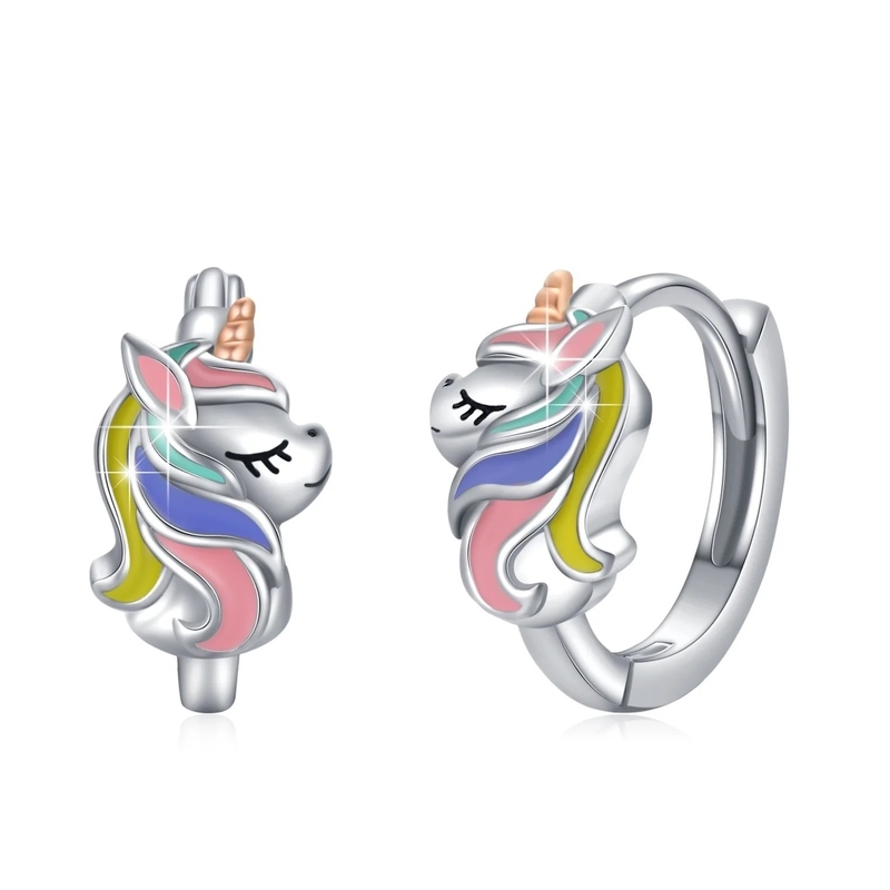 Rhodium bekleed eenhoorn kleurrijke glazuur Huggies oorbellen voor tieners Mode sieraden