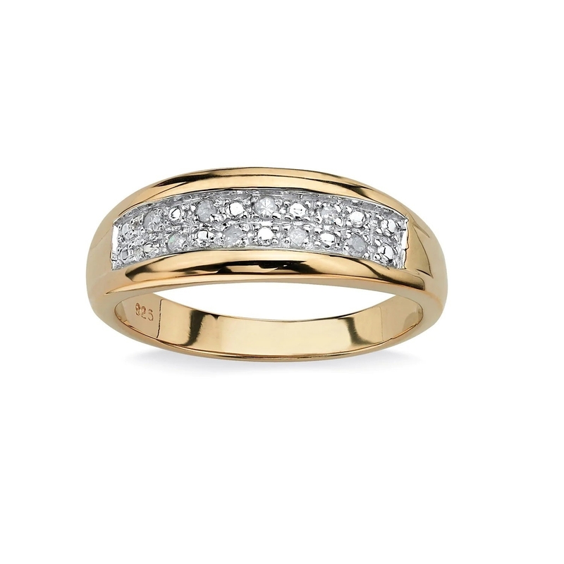 Zilver / Messing mannen prong set diamant trouwring In 18k goud bekleed met Pave Diamanten