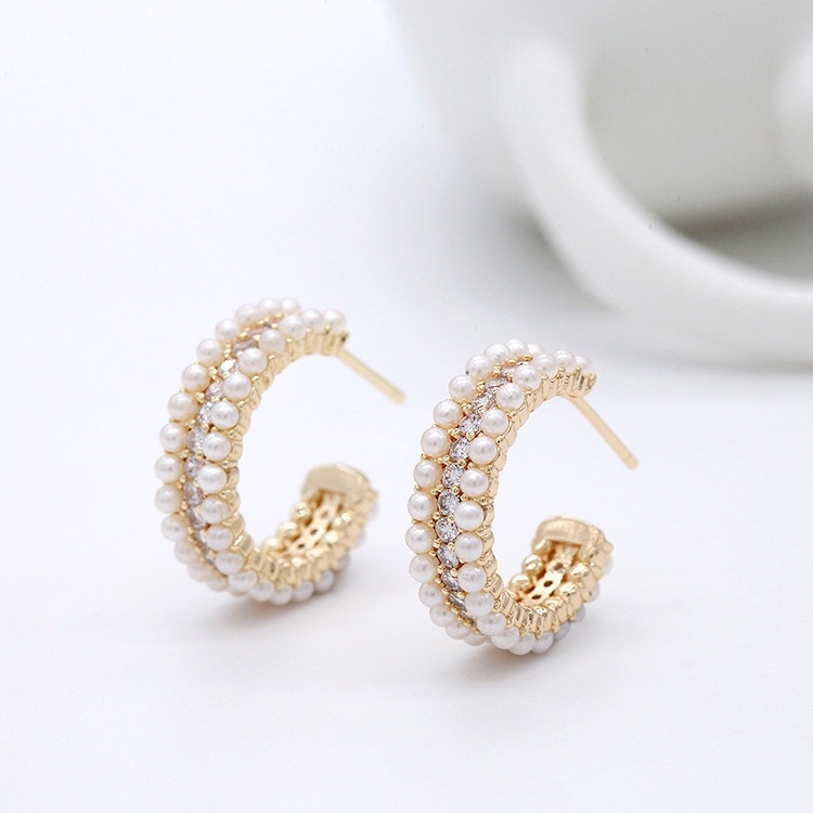 Vrouwen accessoires 925 Sterling zilver hoop oorbellen met moeder van parel helder CZ