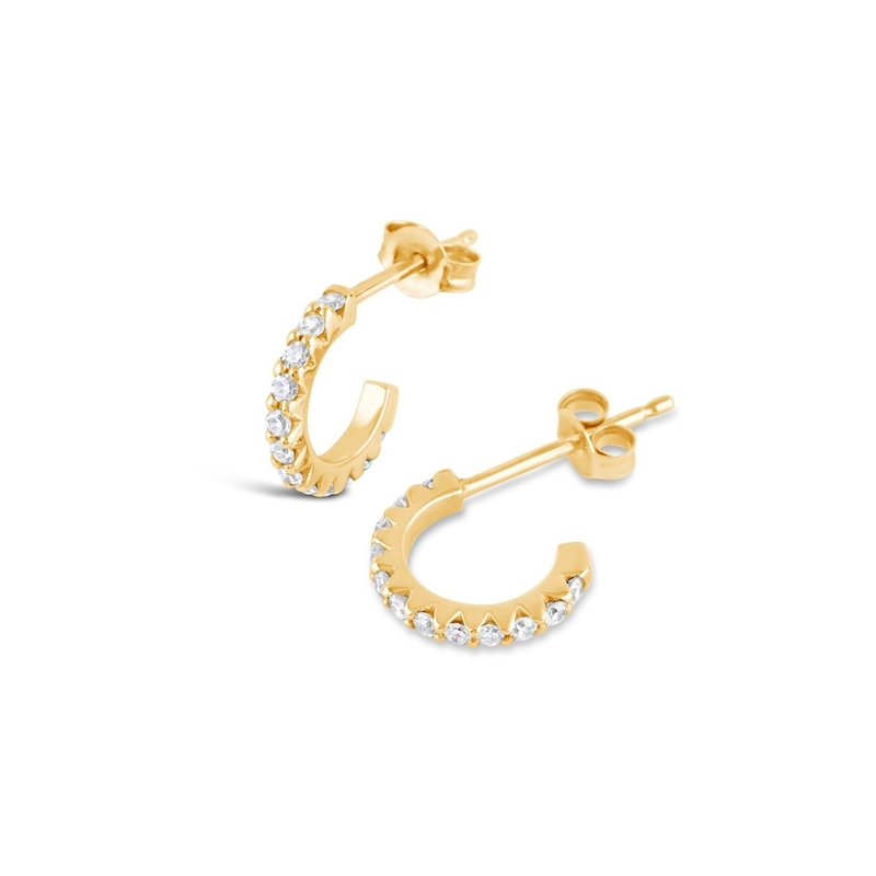 Handgemaakte 18K goud geplatte Mini Cubic Zircon kleine open hoop oorbellen met prinses snit
