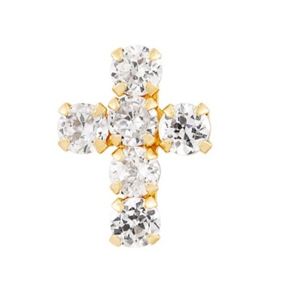 925 Sterling zilver witte kubische zirconia kruis knop stud oorbellen met 18K goud