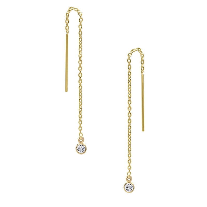 925 Sterling zilver Simply 18K Gold Plated Women's Bezel Drop Chain Threader Earring