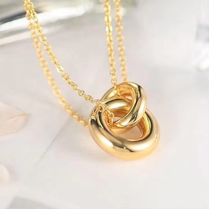 Uitstekende ronde ketting, 14k goud geplaatst 925 Sterling zilver interlocking ronde ketting voor vrouwen, matte ketting