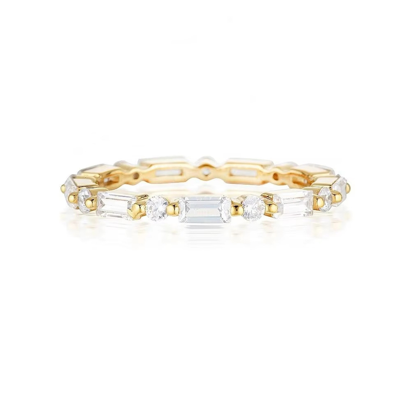18K goud eenvoudig modern rechthoekig wit CZ 925 Sterling zilver Vrouwen eeuwige ring feest cadeau