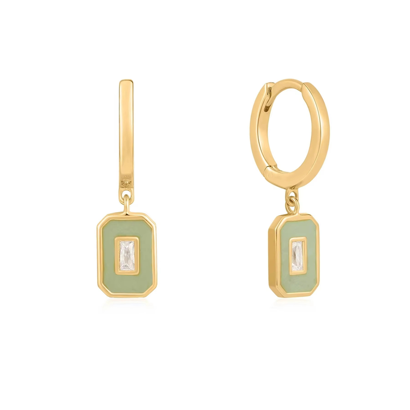 Baguette CZ & enamel hoop oorbellen 925 zilver 18K verguld, handgemaakte sieraden voor vrouwen