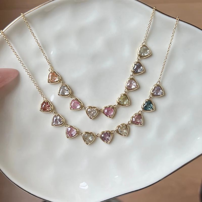 Vergulde Handgemaakte Hartvormige Saffier & Cubic Zirconia Ketting Elegante Party Sieraden voor Vrouwen