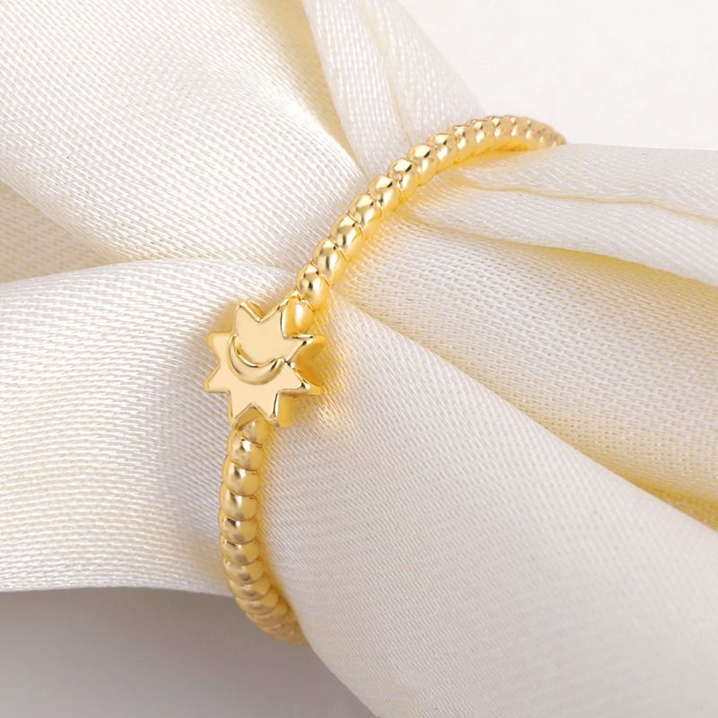 925 Sterling Silver Moon Sun Ring 18K Gold Plated Unisex Juwelen