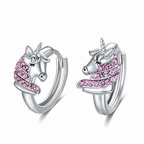 925 Sterling Silver Unicorn Huggie oorbellen 16mm Roze CZ voor kinderen