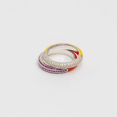 Elegante 925 Sterling Zilver 18k Geelgoud Half Zirkoon Half Emaille Ring