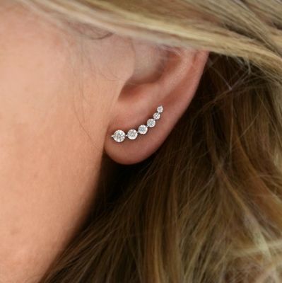 Handgemaakte Witte Kubische Zircon Crawler 925 Sterling Zilveren Oornappen Rozengoud