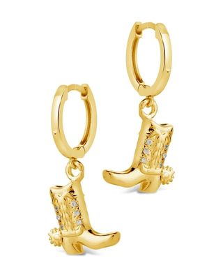 Cowboy laarzen Micro Delicate Brass Drop Oorbellen Wit CZ Stone Brass Dangle Oorbellen