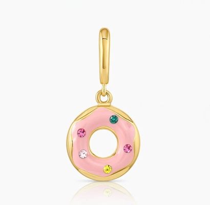 Goud geplatte ontwerp regenboog kleurrijke kleine roze donut charme hanger in 925 sterling zilver