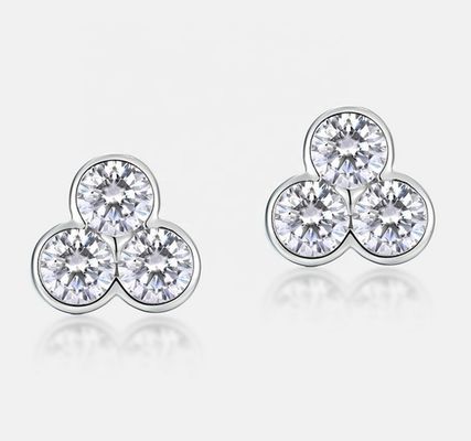 S925 Zilveren oorbellen van drie stenen stammen met rhodiumplating voor vrouwen en meisjes Fijne sieraden