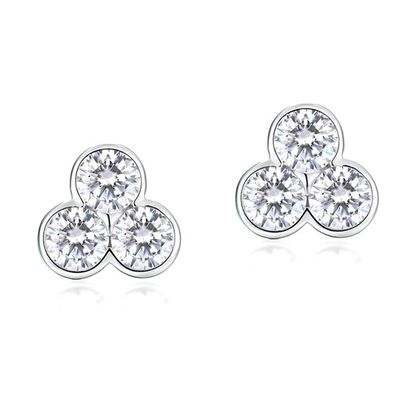 S925 Zilveren oorbellen van drie stenen stammen met rhodiumplating voor vrouwen en meisjes Fijne sieraden