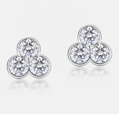 S925 Zilveren oorbellen van drie stenen stammen met rhodiumplating voor vrouwen en meisjes Fijne sieraden