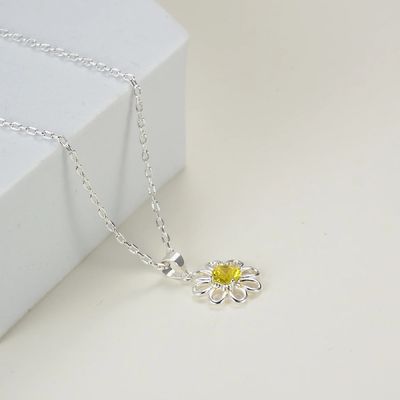 925 Sterling zilveren zonnebloem hanger met ketting sieraden ontwerp Geel kubisch zircon