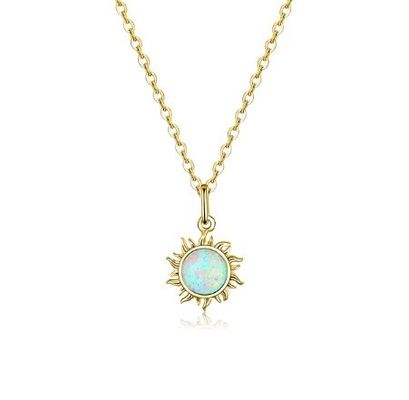 Zonnebloem opaal en diamant ketting 15mm Vrouwen opaal ketting 45cm + 5cm