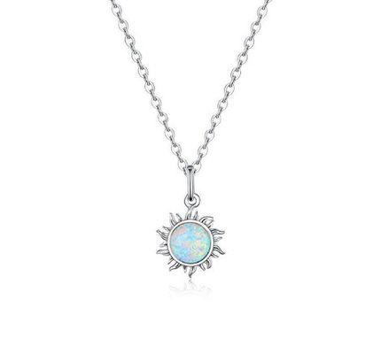 Zonnebloem opaal en diamant ketting 15mm Vrouwen opaal ketting 45cm + 5cm
