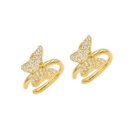 18k goud geplatte vlinder oorbel met Micron Pave Wit CZ Trendy vrouwen sieraden