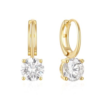 925 Sterling zilver aangekomen 18K verguld Solitaire Wit Kubisch Zircon Huggies oorbellen