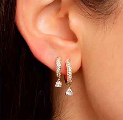 Eerste beoordeling Diamant Hoop oorbel in 925 Sterling zilver met Rose Gold Plating en 50 paren MOQ
