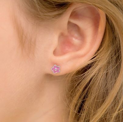 925 Sterling Zilver 6mm Roze Emaille Bloemen Stud Oorbellen met Aangepast Logo en Taxatie door Derden voor Kinderen